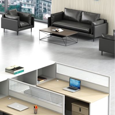 Escritorio de escritorio moderno con pantalla de personal simple y silla combinación de 3 personas Cubicle modular de madera Escritorio de estación de trabajo