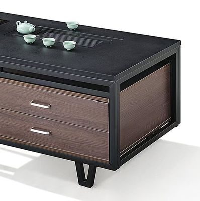 Moderno Rectangular Black Rock Slab Top Con Marco de Metal Muebles de Oficina Oficina Mesa de té y café