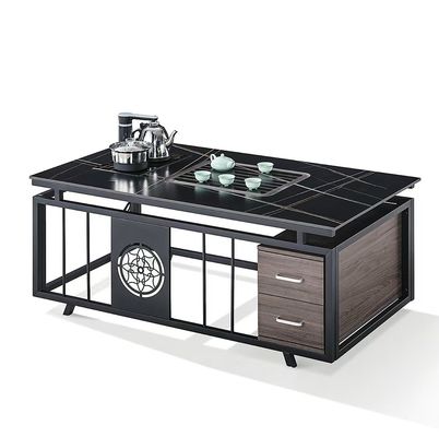 Mesa de té de oficina moderna caldera marco de metal de piedra mesa de café rectangular resistente al calor