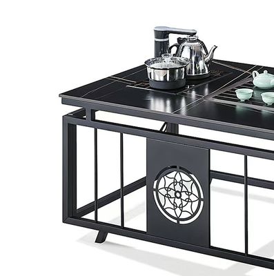 Mesa de té de oficina moderna caldera marco de metal de piedra mesa de café rectangular resistente al calor