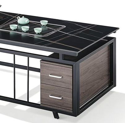 Mesa de té de oficina moderna caldera marco de metal de piedra mesa de café rectangular resistente al calor