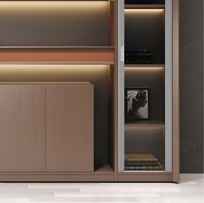 Dirección de oficina Decoraciones de la habitación Almacenamiento librería Moderno de madera Mdf Estante de libros Biblioteca Archivo del gabinete