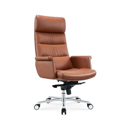 Muebles de oficina de fábrica silla de oficina de cuero con pies planos de aleación de aluminio silla de oficina ergonómica para el lugar de trabajo