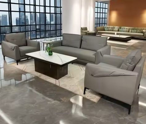 Sofá de cuero de recepción doble de oficina moderna Conjunto de esponja de alta resistencia Cuero de alta calidad Ideal para reuniones de negocios