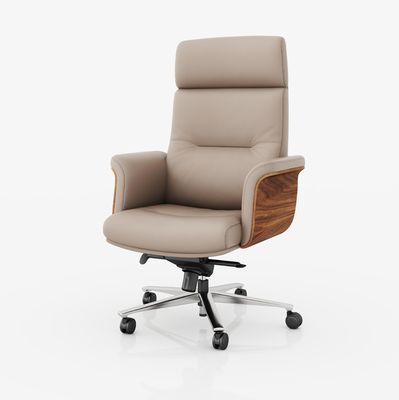 Silla de oficina ejecutiva de espalda alta Apoyo para la cabeza ajustable de cuero genuino Venta en caliente del mercado Silla giratoria de metal