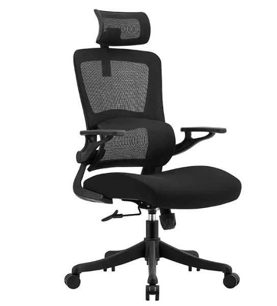 Silla de oficina ergonómica con soporte lumbar espalda alta ejecutiva de malla negra silla giratoria de oficina