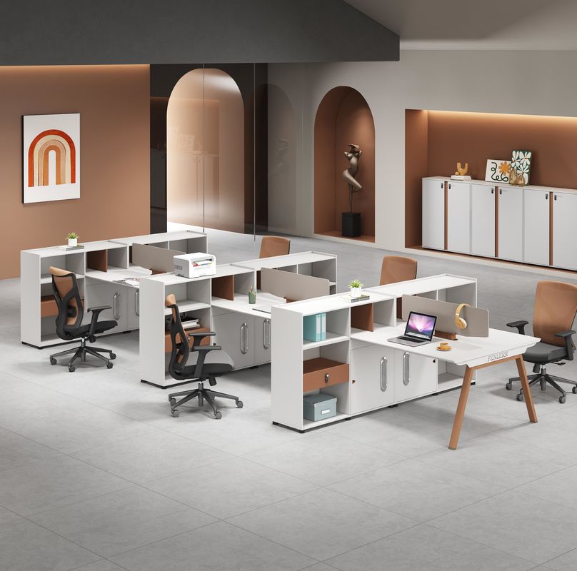 Muebles de oficina modernos 2 4 6 Personas Divisiones de oficina Mesa Cubicle Estación de trabajo Escritorio con gran gabinete de almacenamiento