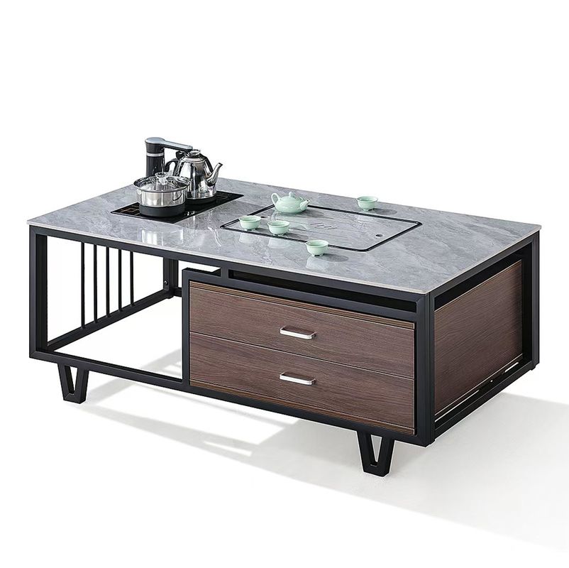 Moderno Rectangular Rock Slab Top Con Cuadro de Metal caldera de oficina Muebles de oficina Mesa de té y café