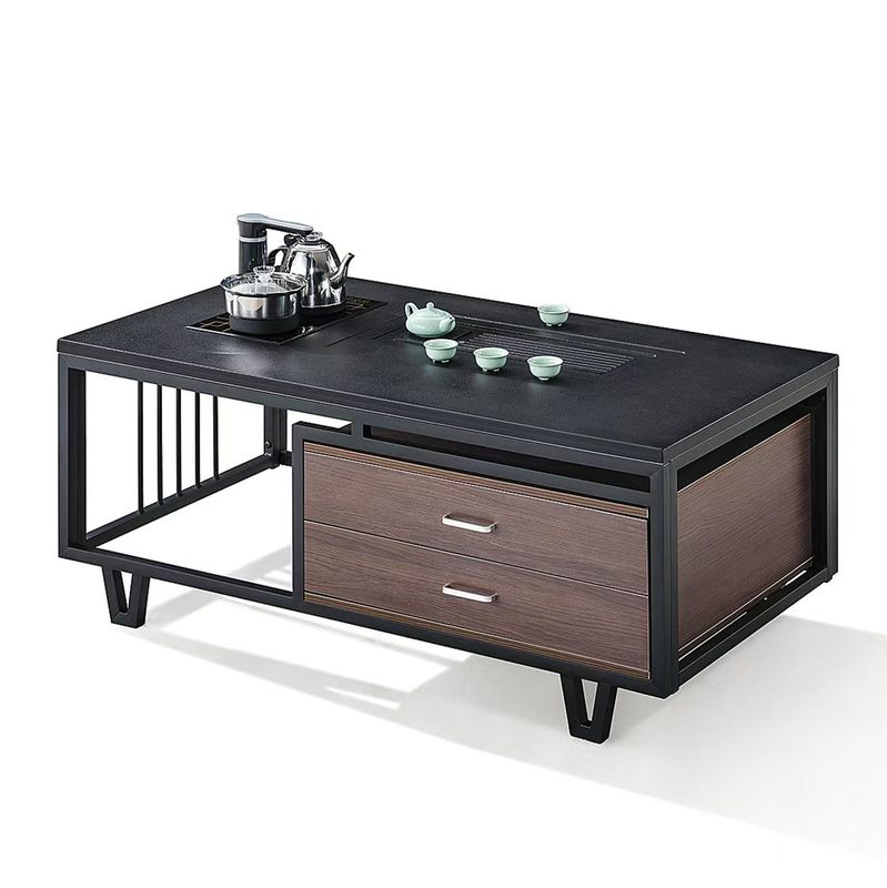 Moderno Rectangular Black Rock Slab Top Con Marco de Metal Muebles de Oficina Oficina Mesa de té y café