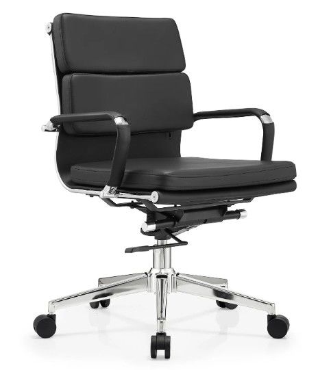 Cuero Pu Jefe En el centro de la espalda Marco de metal Muebles de oficina ergonómicos Silla de oficina giratoria ajustable