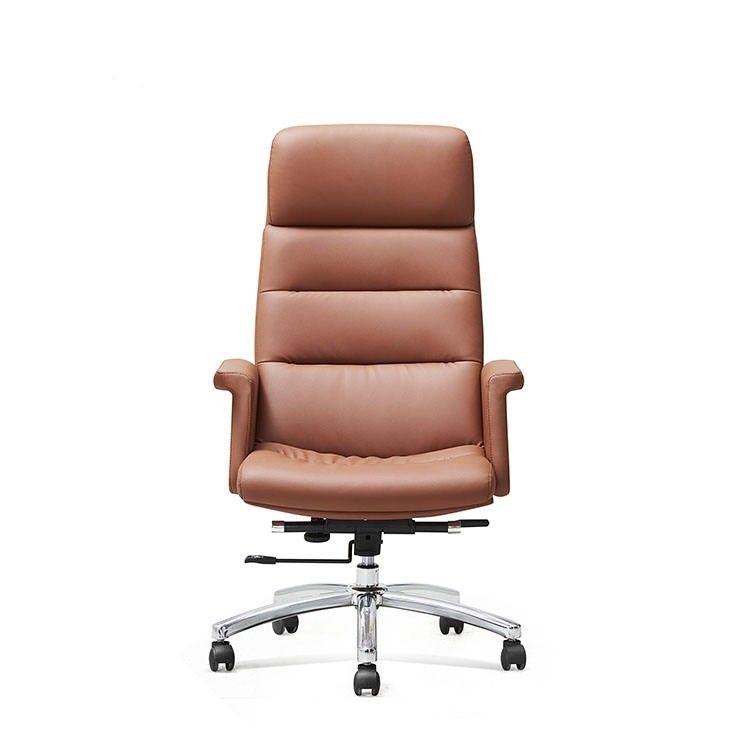 Muebles de oficina de fábrica silla de oficina de cuero con pies planos de aleación de aluminio silla de oficina ergonómica para el lugar de trabajo