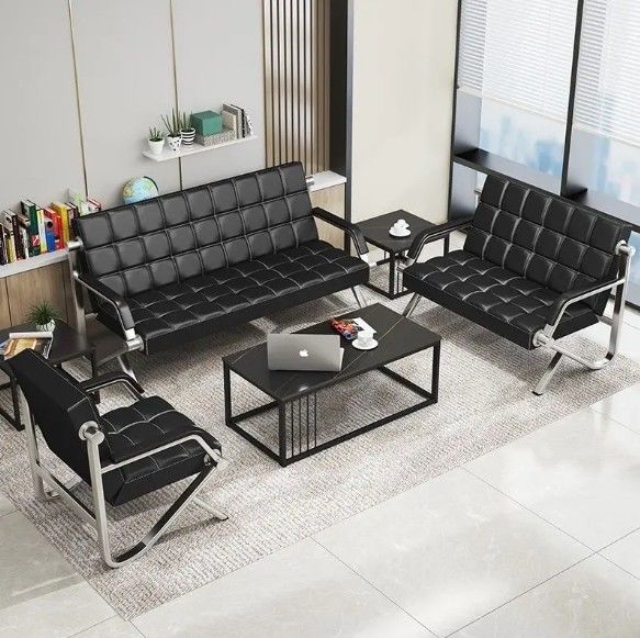 Salón de belleza moderno Salón de spa Sala de espera Sofá Confort 3 asientos Sofá de oficina Sofá de recepción de cuero Sofá de sofá