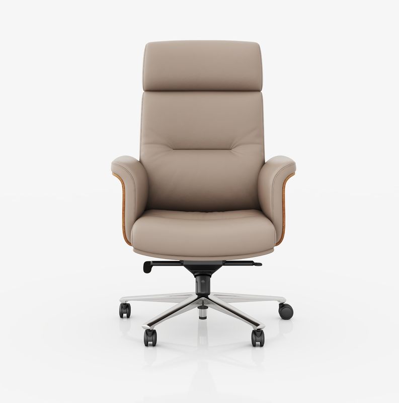 Silla de oficina ejecutiva de espalda alta Apoyo para la cabeza ajustable de cuero genuino Venta en caliente del mercado Silla giratoria de metal