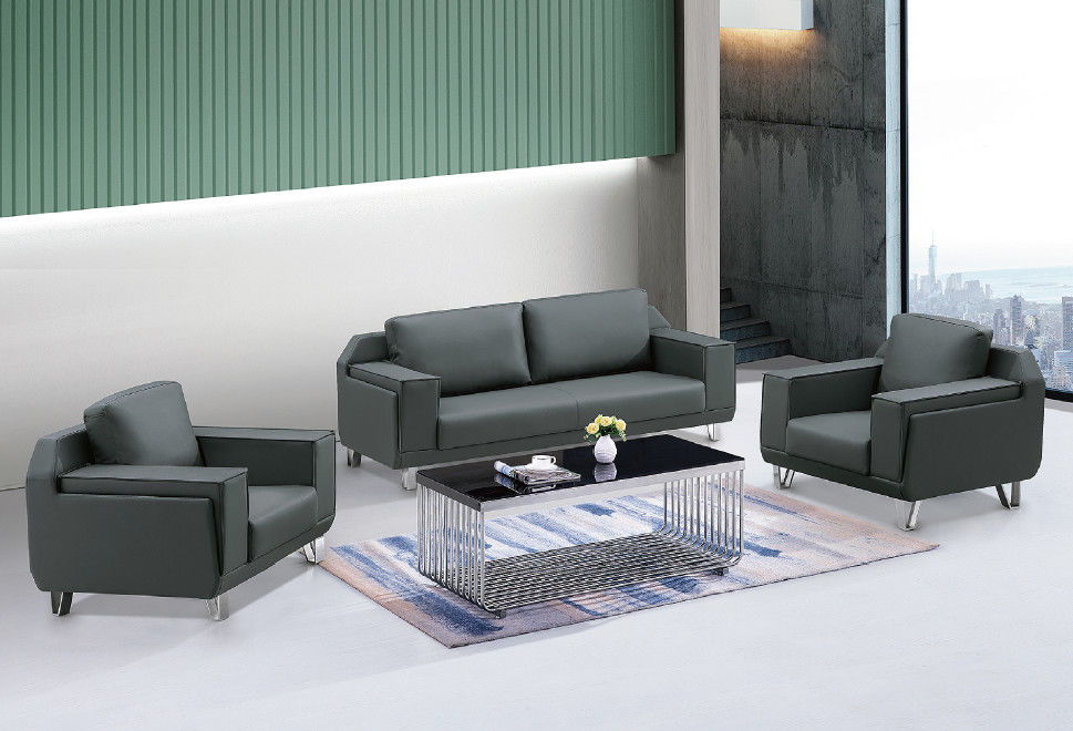 Sofá de cuero Sofá en marco de metal Muebles de la sala de estar Oficina de lujo Sofá negro moderno de 3 plazas