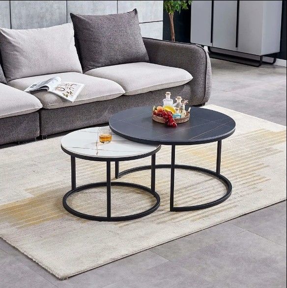 Muebles de oficina Tablas de café de estilo nórdico Tabla de café redonda con anidación de mármol Tabla de té de oficina de madera