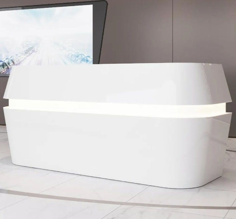 Moderno tamaño a medida forma ovalada elegante Muebles de oficina blancos Recepción Escritorio de entrada Luz LED Wtih