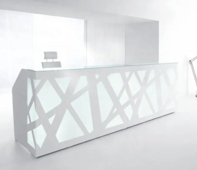Escritorio de recepción de estilo moderno de lujo Muebles de recepción de oficina personalizados Escritorio de recepción para varias personas Luz LED